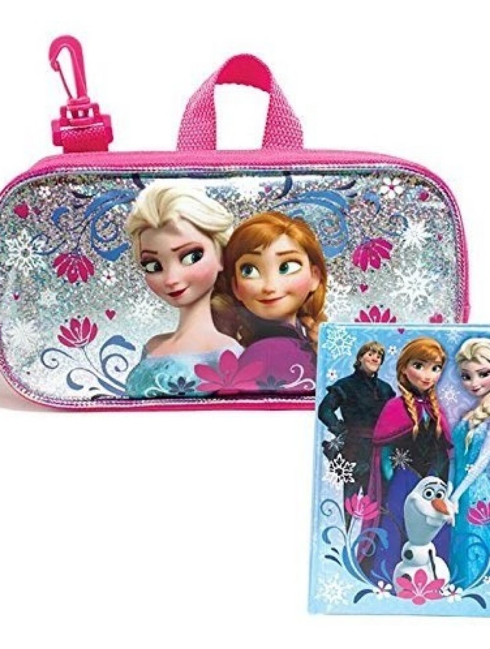 Frozen Kids Pink Glitter Pencil Case and Notebook Set